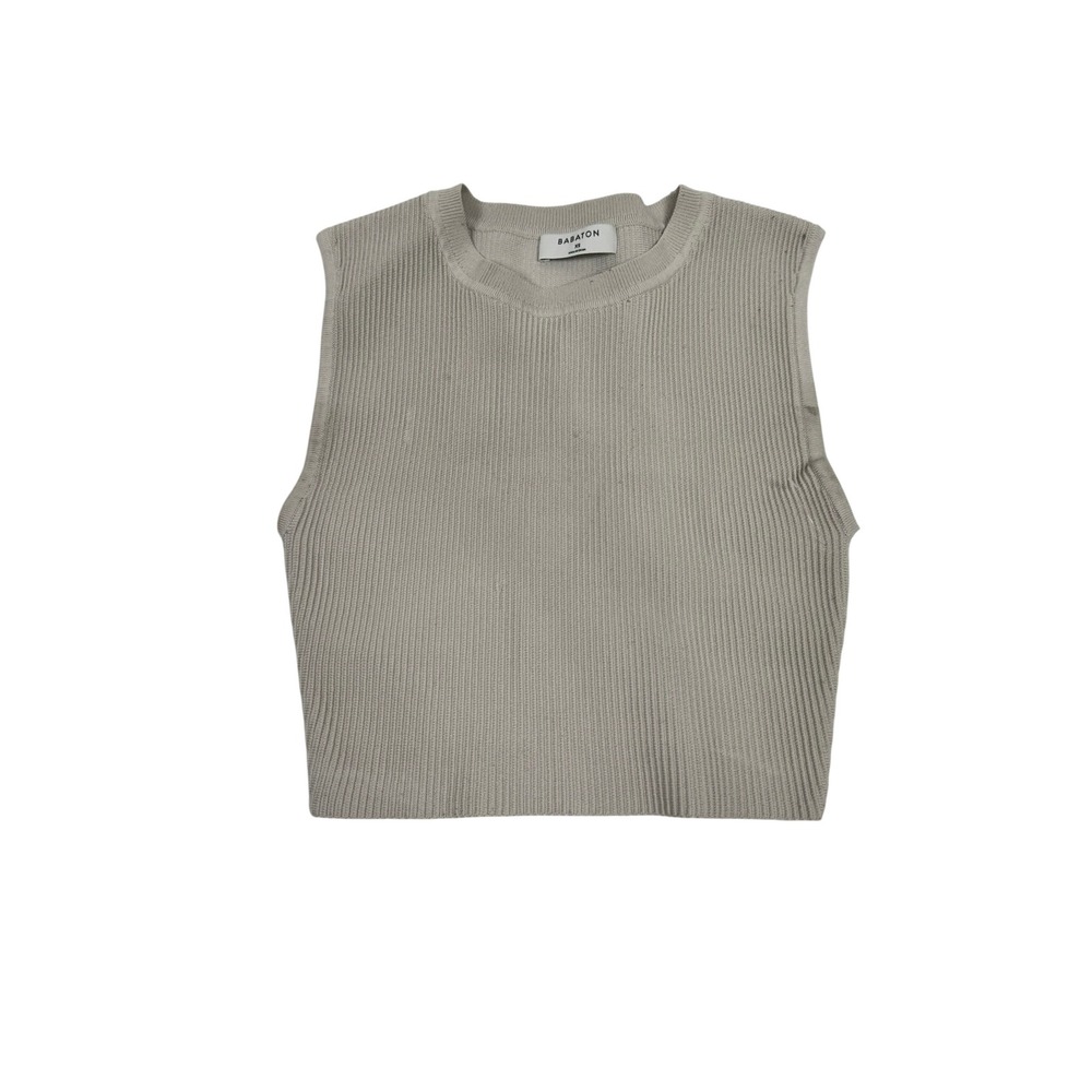 Babaton Ribbed Knit Muscle Tank Top Beige Crew Neck Sleeveless XS